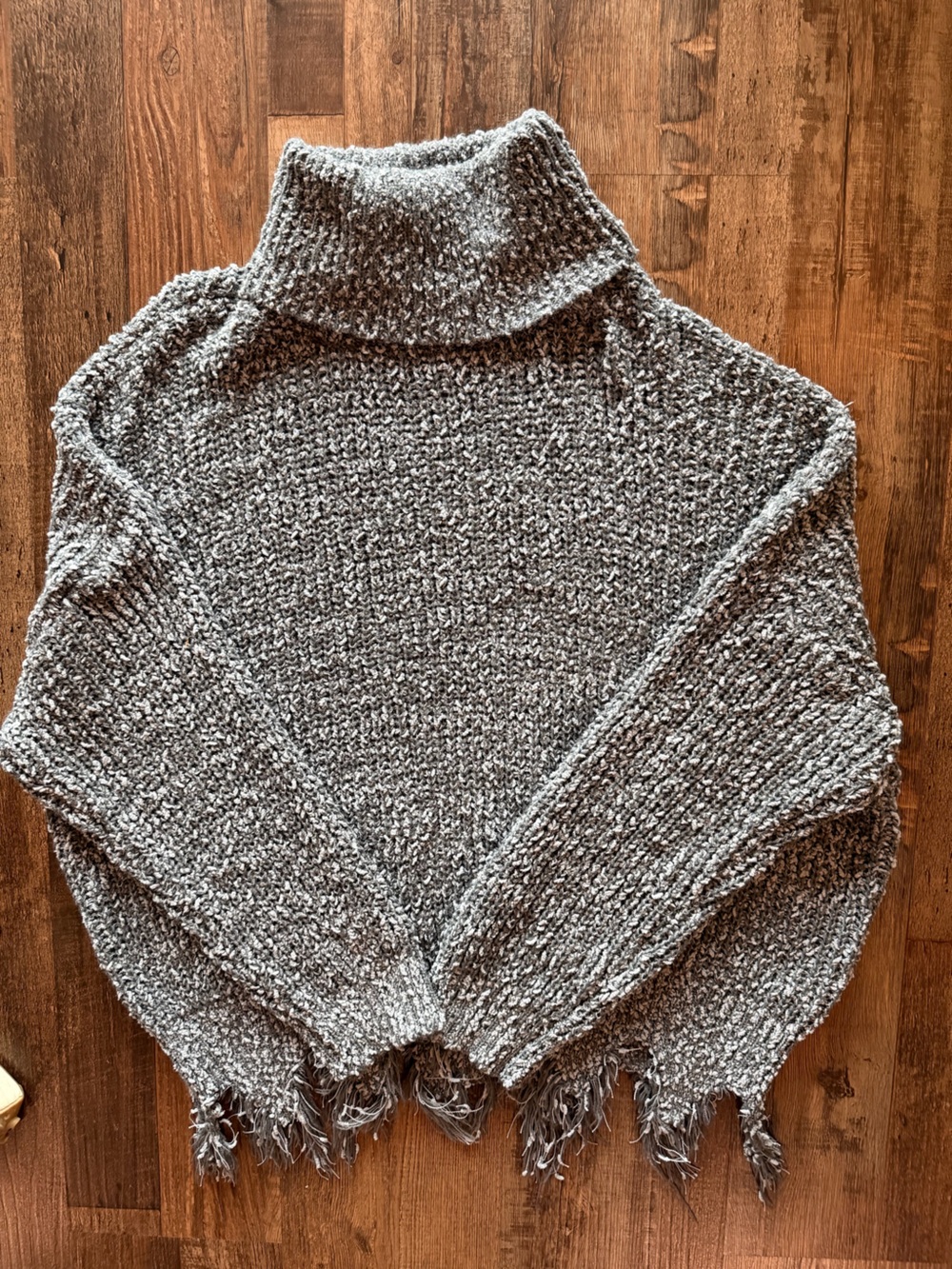 Umgee Grey Turtleneck Fringe Knit Sweater
